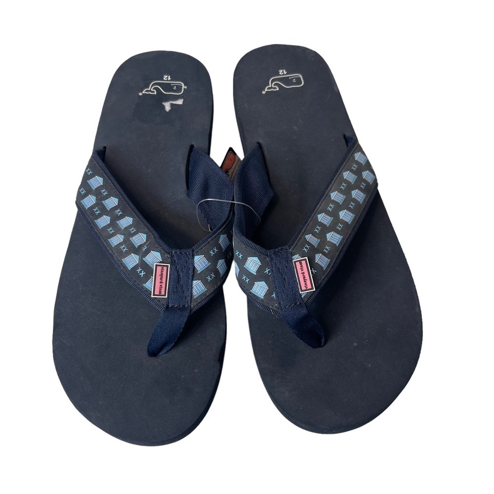 Vineyard Vines Nautical Flip Flops Navy Mens 12 Whale Beach Sandals Preppy